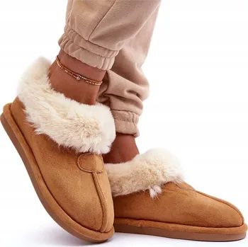 Dámská obuv DÁMSKÉ PANTOFLE S KOŽÍŠKEM HNĚDÉ 36