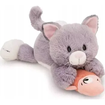 plyšák NICI PLYŠOVÝ MAZLÍČEK PŘÍTULNÍČEK KOČIČKA ŠEDÁ S RYBKOU 30 CM LEŽÍCÍ