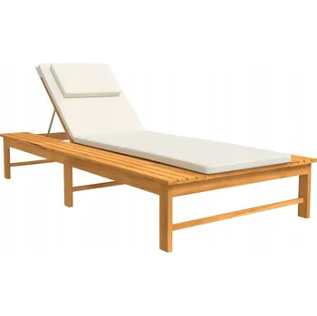 Zahradní lehátko Zahradní lehátko z akáciového dřeva s krémovými polštáři 200x95x32-80 cm
