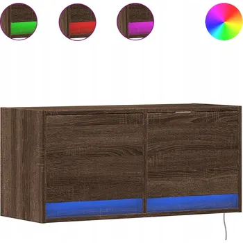 Televizní stolek Nástěnná TV skříňka s LED, hnědý dub, 80x31x35 cm