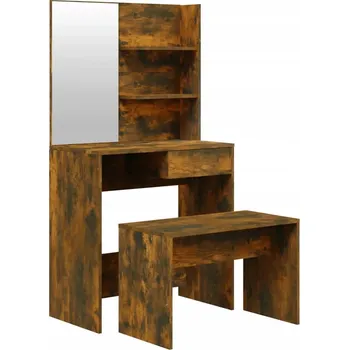 Konferenční stolek Sada nábytku s toaletním stolkem a taburetem, kouřový dub, 74,5x40x141 cm