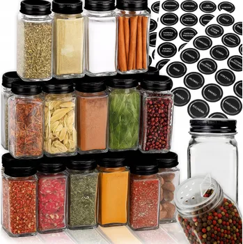 Sklenice SKLENĚNÉ NÁDOBY NA KOŘENÍ SKLENICE SKLENICE SADA 24 KUSŮ + SAMOLEPKY