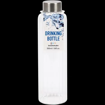 Láhev LÁHEV NA VODU A NÁPOJE ŽEBROVANÁ SKLENĚNÁ ELEGANTNÍ DRINKING BOTTLE 500 ml
