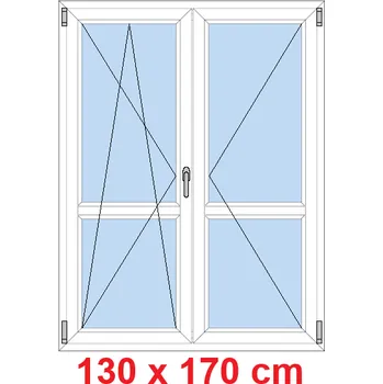 Okno Soft Dvoukřídlé balkonové dveře s příčkou 130x170 cm, otevíravé a sklopné
