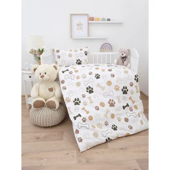 Povlečení Bavlněné povlečení Renforcé do postýlky – Psí tlapky bílé
