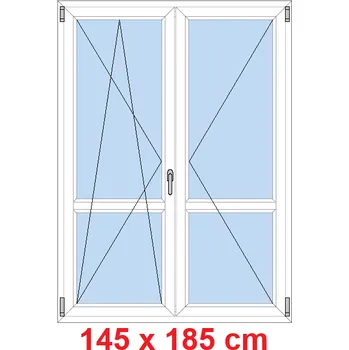 Okno Soft Dvoukřídlé balkonové dveře s příčkou 145x185 cm, otevíravé a sklopné