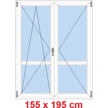 Okno Soft Dvoukřídlé balkonové dveře s příčkou 155x195 cm, otevíravé a sklopné