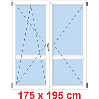 Okno Soft Dvoukřídlé balkonové dveře s příčkou 175x195 cm, otevíravé a sklopné