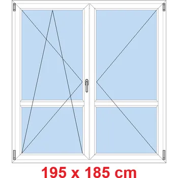 Okno Soft Dvoukřídlé balkonové dveře s příčkou 195x185 cm, otevíravé a sklopné