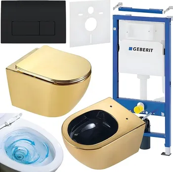 Klozet BPS-koupelny Podomítkový modul Geberit DuoFix s WC mísou MU-GL-BL-TR-03 + ovládací tlačítko Delta 50 černá lesk