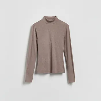 Dámské tričko Reserved - Tričko s&nbsp;dlouhými rukávy a&nbsp;vysokým podílem viskózy - béžová - 076HT-08X - 076HT-08X-M