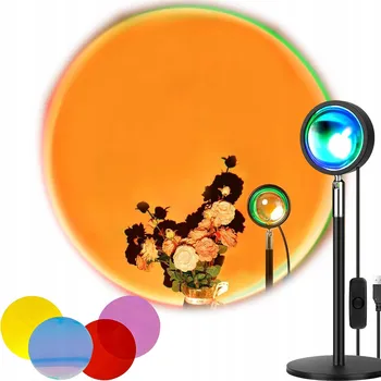 Lampička PROJEKTOR LAMPA IMITUJÍCÍ ZÁPAD SLUNCE LED USB 180° 4 barvy