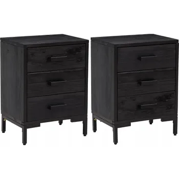 Noční stolek Noční stolky, 2 ks, černé, 40x30x55 cm, masivní borové dřevo
