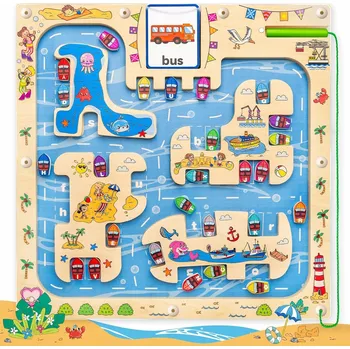 Dřevěná hračka HRAČKA MAGNETICKÝ LABYRINT PRO DĚTI SLOVÍČKA A PÍSMENA VÝUKA ABECEDY 36m+