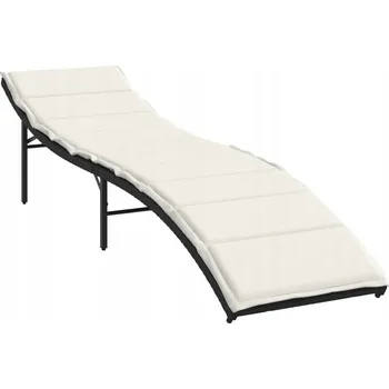 Zahradní lehátko Černé zahradní lehátko s krémovou poduškou, PE ratan, 55 x 199 x 50 cm