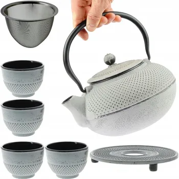 Konvice na čaj KONVICE LITINOVÝ ZÁZVOR 1,5 L SÍTKO NA PŘÍPRAVU ČAJE 4x ŠÁLKY PODLOŽKA