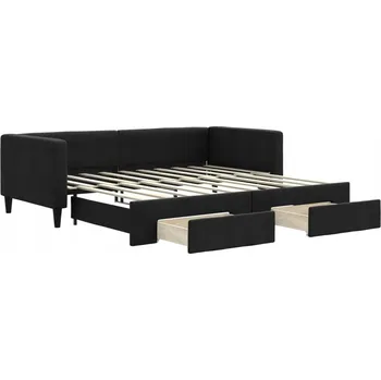 Pohovka Černá rozkládací pohovka 2v1 se zásuvkami, 213x100x68 cm