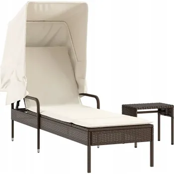 Zahradní lehátko Zahradní lehátko s nastavitelným opěradlem a stříškou, hnědé, 62x200x130