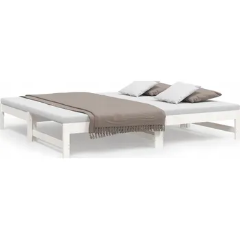 Pohovka Bílá dřevěná rozkládací pohovka/lehátko z borovice 195,5 x 148 x 30 cm