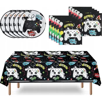 Talíř Sada dekorací na herní párty 33 ks talíře, ubrousky, ubrus