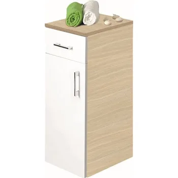 CONCEPT 50 nízká skříňka 35,5x35,5x77,9 cm, 1 zásuvka, 1 dvířka, panty vlevo, bělený dub/lesklá bílá