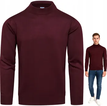 Pánský svetr Pánský bavlněný svetr s polovičním rolákem bordó, velikost M