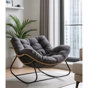 Křeslo HOUPACÍ KŘESLO ŠEDÉ VELKÉ GLAMOUR MODERNÍ ELEGANTNÍ HOUPAČKA POLŠTÁŘE POHODLNÉ