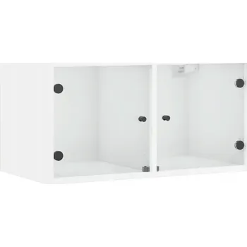 Koupelnový nábytek Bílá nástěnná skříňka 68,5 x 37 x 35 cm, dřevěná, se skleněnými dvířky