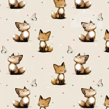 Úplet, Lištičky s přivřenýma očima na krémové (E) (Top kvalitní úplet Bella digitisk)