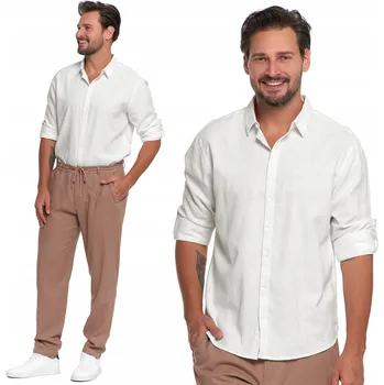 Pánská košile Pánská košile Moraj bílá lněná s dlouhým rukávem regular střih 3XL