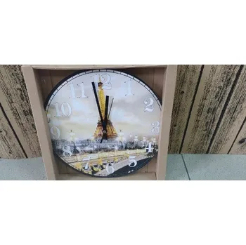 Hodiny Nástěnné skleněné hodiny se stylovým potiskem Malovaná krajina Paříže 30x30 cm