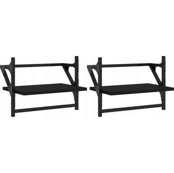 police Černé nástěnné police 40 x 25 x 30 cm, sada 2 ks s tyčí