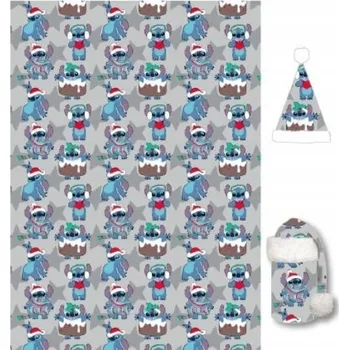 Prostěradlo STITCH DISNEY Vánoční deka PLYŠOVÁ přehoz 100x140cm + čepice 50cm