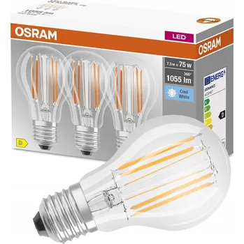 Žárovka 3x LED žárovka E27 A60 7,5W 1055lm 4000K Neutrální 300° Filament OSRAM