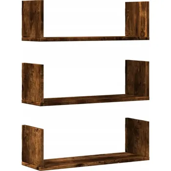 police Závěsné nástěnné police, kouřový dub, 58 x 18 x 18 cm, 3 ks