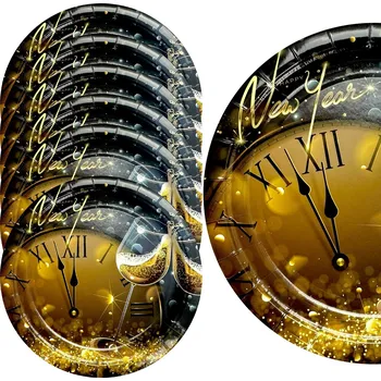 Talíř TALÍŘE Nový Rok Papírové 18cm Talířky ZLATÉ 6 Ks ROK SILVESTR