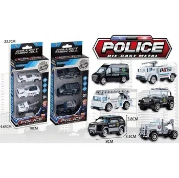 autíčko SADA ODLÉVANÝCH AUTÍČEK 3 KUSY POLICIE