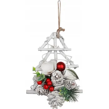 Vánoční dekorace VÁNOČNÍ DEKORACE STROMEČEK S OSTRUŽINAMI A ŠIŠKAMI ZÁVĚSNÝ 18X6X20 CM