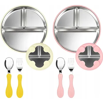 Příbor TALÍŘE S PŘÍSAVKOU PRO DĚTI MIMINKA LŽÍCE VIDLIČKA SADA 2 KUSY