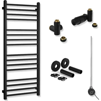 Radiátor SAPHO - Koupelnový radiátorový set - METRO 500x1200 mm, připojovací sada, topná tyč 300 W, krycí rozety, černá mat + slevový kód
