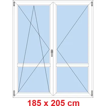 Okno Soft Dvoukřídlé balkonové dveře s příčkou 185x205 cm, otevíravé a sklopné