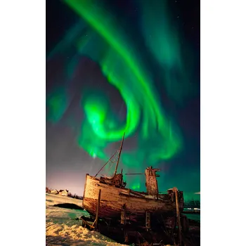 Obraz Obraz na plátně POLÁRNÍ ZÁŘE LOĎ 35x60cm do firmy, kanceláře, obývacího pokoje