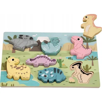 Puzzle PUZZLE DŘEVĚNÉ PUZZLE SKLÁDAČKA DINOSAUŘI PASTELOVÉ