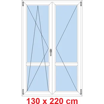 Okno Soft Dvoukřídlé balkonové dveře s příčkou 130x220 cm, otevíravé a sklopné