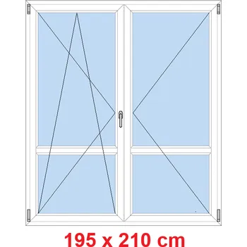 Okno Soft Dvoukřídlé balkonové dveře s příčkou 195x210 cm, otevíravé a sklopné