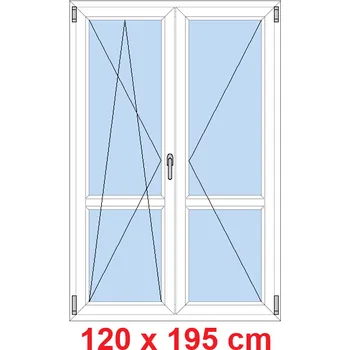 Okno Soft Dvoukřídlé balkonové dveře s příčkou 120x195 cm, otevíravé a sklopné