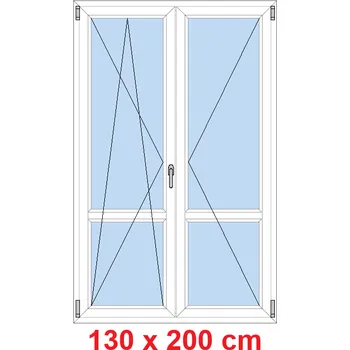 Okno Soft Dvoukřídlé balkonové dveře s příčkou 130x200 cm, otevíravé a sklopné