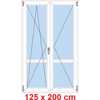 Okno Soft Dvoukřídlé balkonové dveře s příčkou 125x200 cm, otevíravé a sklopné