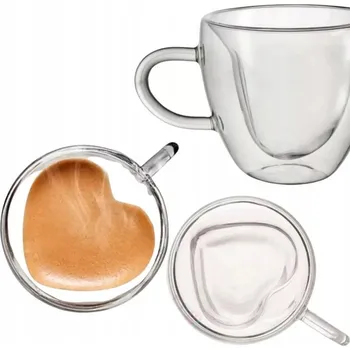 Sklenice Termo sklenice s dvojitou stěnou a uchem na kávu Latte LUXITO SRDCE 240 ml