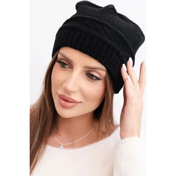 Čepice Dámská zimní čepice z vlny a s pleteným vzorem K428 černá UNI